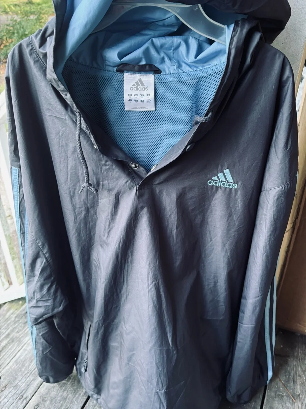 adidas Men's Black & Blue Hooded Windbreaker Jacket
